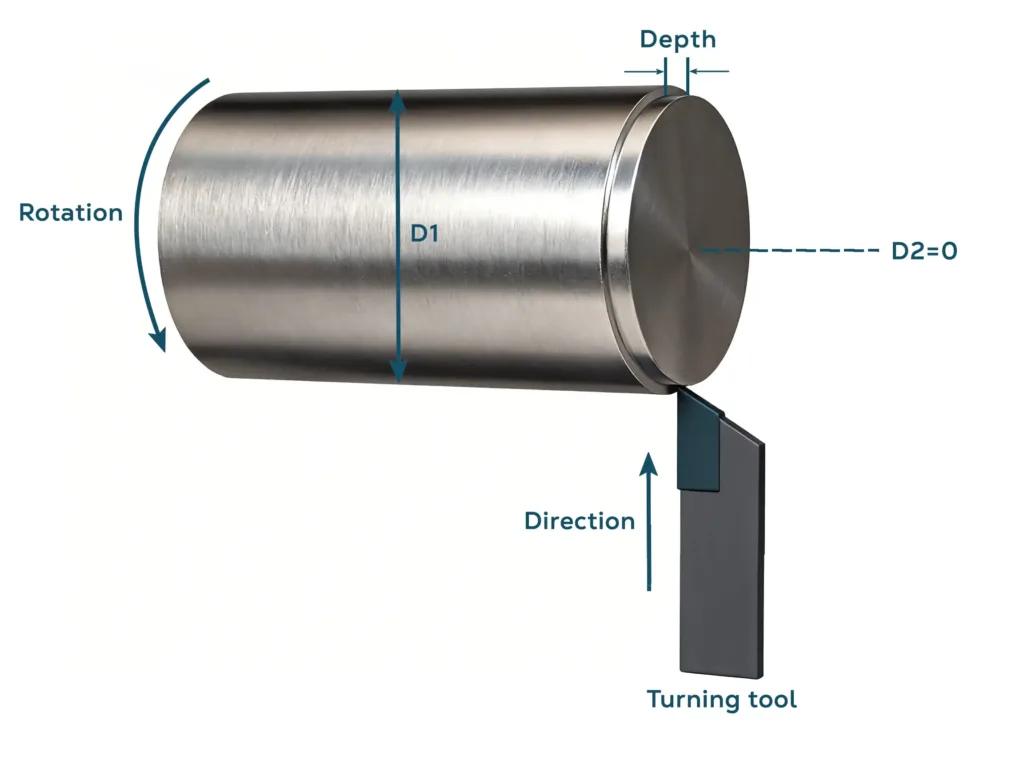CNC facing operation on a metal workpiece creating a flat surface