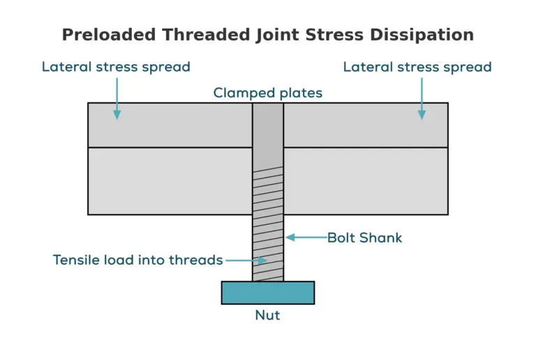 Spring tension in preloaded threaded joints for improved stress distribution in CNC thread applications