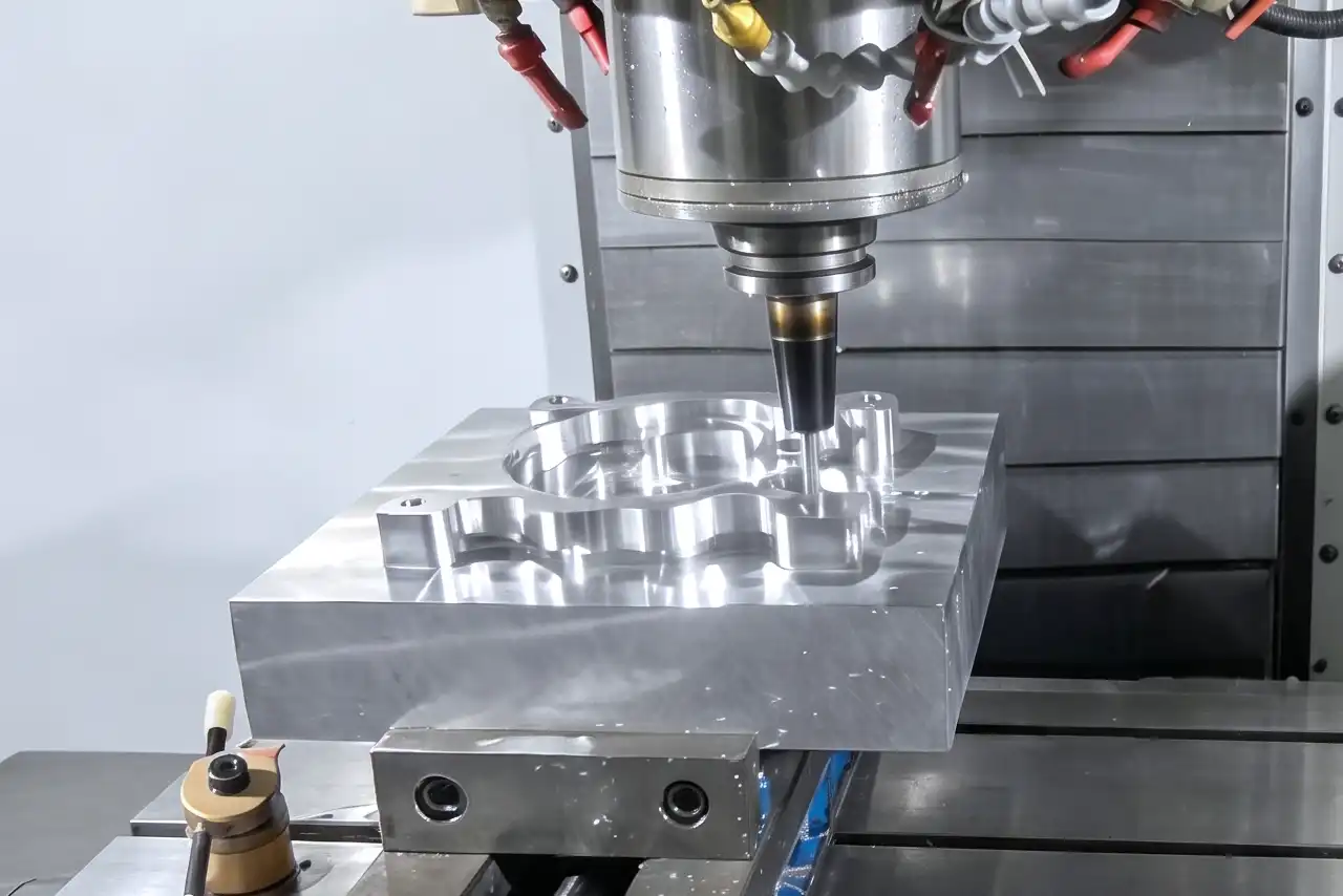 Precision CNC milled metal part with detailed machining.