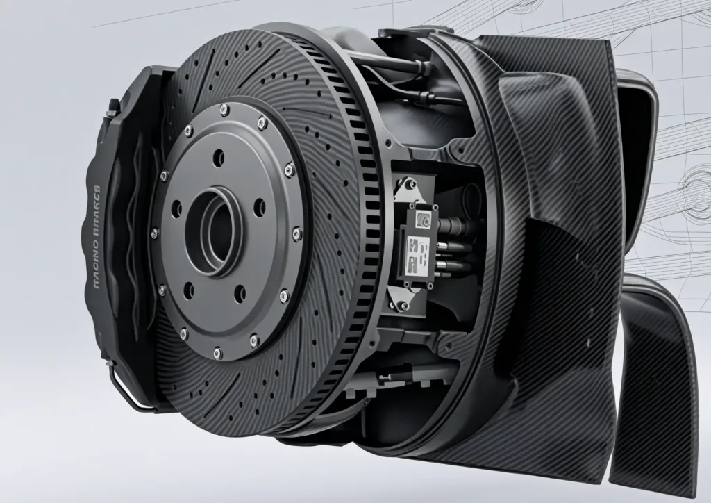 Complex brake rotor assembly for a high-performance Formula One race car.