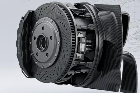 Complex brake rotor assembly for a high-performance Formula One race car.