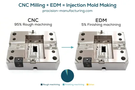 CNC rough machining and EDM finishing machining work together to produce a precision mold base for injection molding